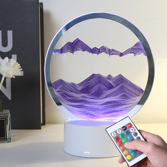 Lampe de paysage de sable LED RGB 3D, cadre artistique en mouvement, veilleuse avec 16 couleurs, lumière de sablier, affichage 3D en haute mer avec télécommande