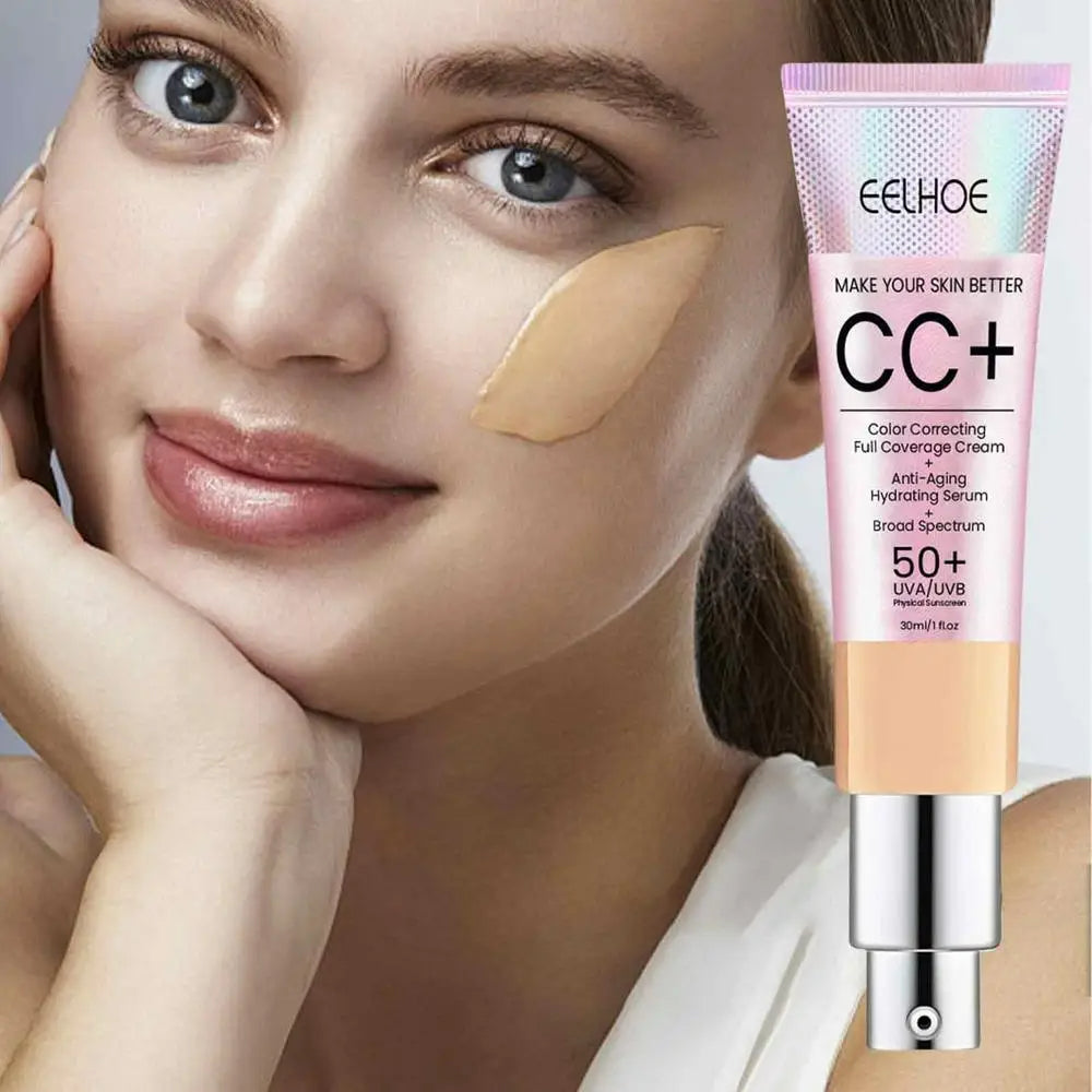 Cosmétique CC + crème 50 +, protection solaire, correcteur hydratant, maquillage naturel lisse, éclaircissant, couleur de la peau, maquillage de beauté léger 