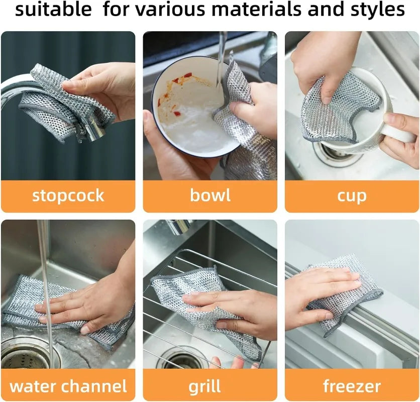 12/1pcs dish washer Magic Cleaning Cloth Thickened Double -sided Metal Steel Wire Rags Kitchen Dish Pot Wash dish Cloths Towel Clean Tools