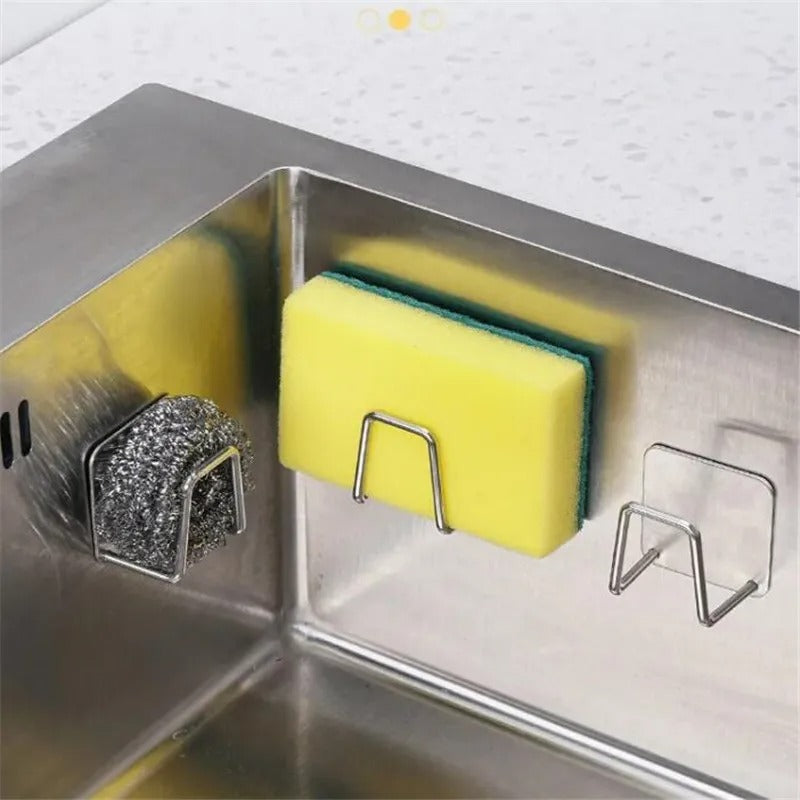 Kitchen Stainless Steel Sink Shelf Sponges Holder Adhesive Drain Drying Rack Wall Hook Accessories Storage Organizer
