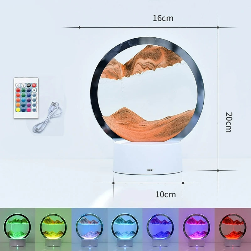 LED RGB Sandscape Lamp 3D Moving Sand Art Frame Night Light with 16 Colors Hourglass Light 3D Deep Sea Display with Remote